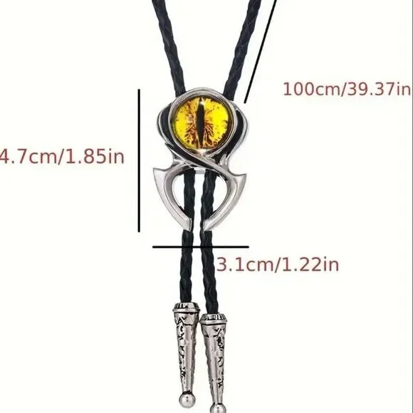 Dragon Yellow Eye Glass Bolo Tie Men’s Western Cowboy Accessory Necklace New - Picture 5 of 5
